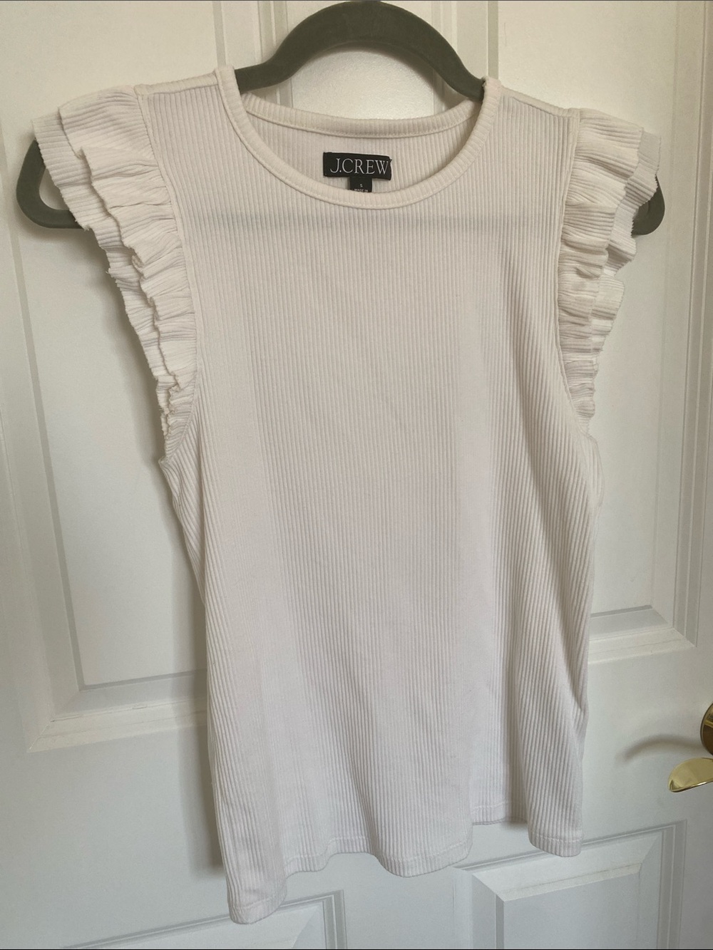 J. Crew Women's Ivory Ribbed Ruffle Sleeve Tank Size S